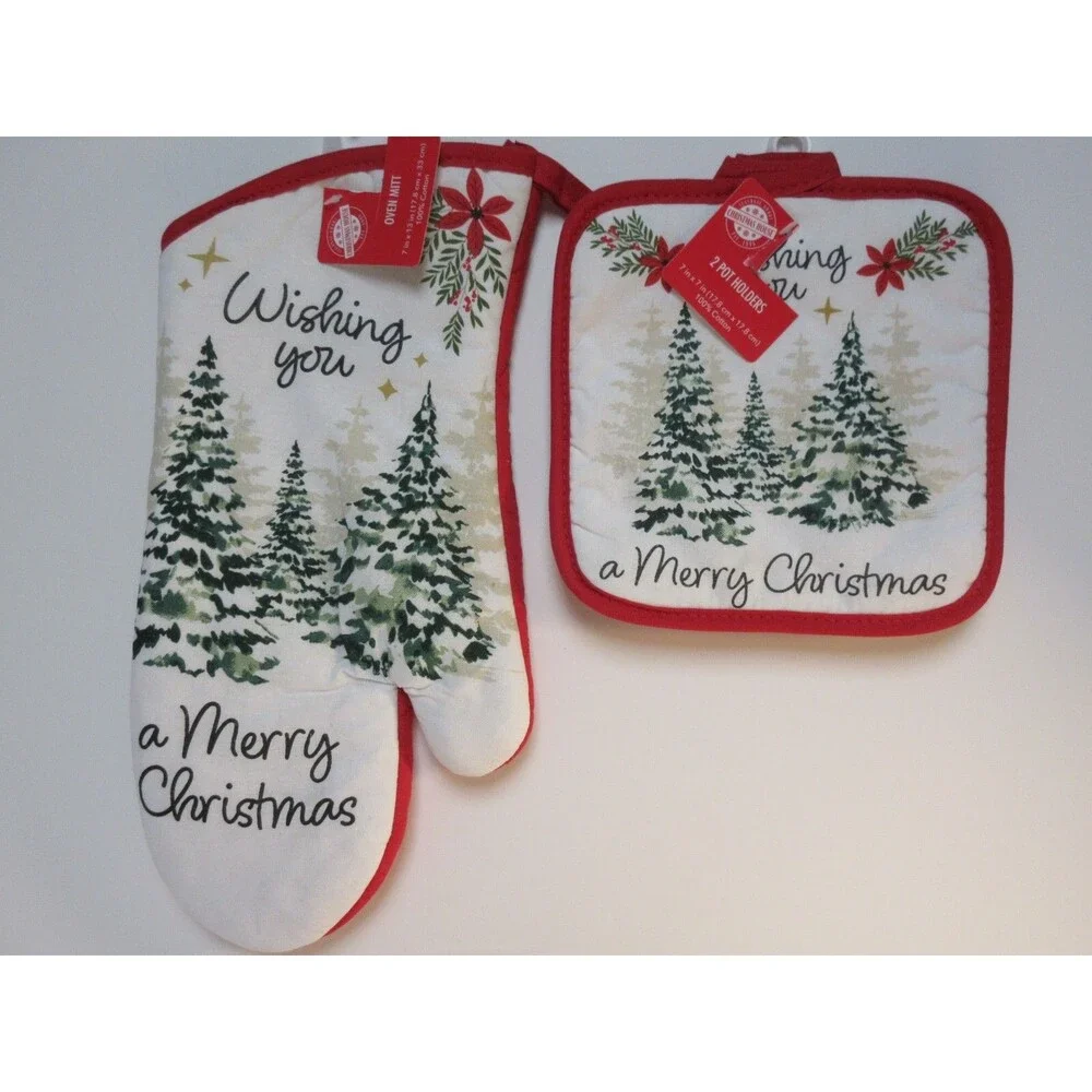 Wishing You a Merry Christmas Oven Mitt, 2 Potholders